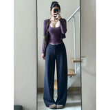 Fongt Wears A Female Autumn Fashion Temperament Purple Knitted Cardigan Vest Sling Pants Three-Piece Set
