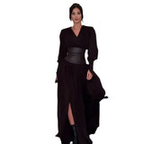Fongt 2025 New Women's V-Neck Fashion Waist Seal To Open Fork Dress