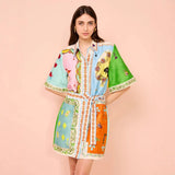 Fongt Spring-Summer Women's High-End Print Holiday Collared Short-Sleeved Dress Woman