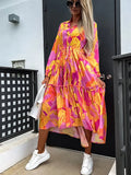 Print V Neck Long Shirt