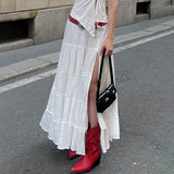 Fashion Trend Cotton Split Pure White Dress 2024 New Simple Casual Full-Length Skirt-Outfit