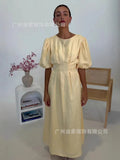 Fongt Summer Women's Long Dress Elegant Short-Sleeved Dress