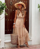 Fongt New Women's Dress Wish Sexy Deep V Sleeveless Chiffon Dress Splicing Mid-Long