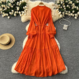 Fongt Dress Female Design Sense Single Buckle Loose Belt Strap Thin Temperament Over The Knee Dress 0515