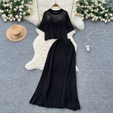 Fongt Dress A Complete Set Of Women's Han Yen-Down Short-Sleeved Knitting Blouse High Waist Slim Half Body Skirt Two Sets