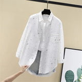 Blouses Shirts Tunic Womens Tops Clothing 2020 Womenswear Long Sleeve Button Up Down White Star Print New Fashion