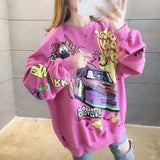 Fongt New Long-Sleeved Round-Neck Loose Street Racing Dog Harajuku Girl's T-Shirt