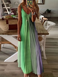 Fongt Women's Long Dress Slim Dazzle Color Slip Dress Gradient New Print Women's Dress-Outfit
