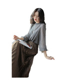 Fongt Wearing Beauty Thin Paper People Print Half-High Collar Double-Layer Heavy Joe Its Simulation Silk Shirt Woman