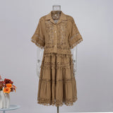 Fongt Court Style Lace Lace Hollow Hook Short Blouse High-Waisted Lace Spliced Skirt Suit