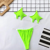 Bikini Set 2022 Sexy Pentagram Design Clear Strap Thong Swimsuit Women Neon Green Transparent Bathing Suit Beach