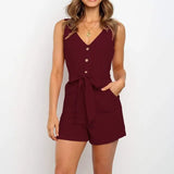 Shoulder Casual Solid Sleeveless Mid Waist