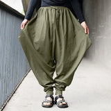 Men's Harem Pants Cotton Linen Festival Baggy Solid Trousers Retro Gypsy Pants Oversized Cross-pants Harajuku Japanese Pantalon-Outfit
