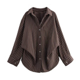 Fongt 2025 New Women's Cotton Bat Sleeve Striped Clip Long Sleeve Shirt 2025458