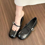 Fongt Round Head Light Mouth Mary Jane Shoes Women 2025 New Spring And Summer Word With Flat Bottom Simple Women's Singles Shoes With Skirt