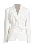 Fongt Lapel Suit Jacket Women 2024 Summer New Button Splicing Advanced Sense Women's Thin Small Suit-Outfit