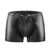 Fongt Men's High Bright Matte Square Leather Pants Sexy Open Gear Soft Short Shorts Size Accurate-Outfit