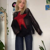 Fongt Hair Star Sweater Female Y2k New Fashion Round Collar Sweater 803-Outfit
