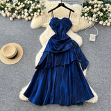Fongt Goddess Fan Design Sense Square Neck Sling Sling Sling Folds To The Waist Lotus Leaf Dress Girl Dress Dress