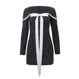 Fongt Winter New Women's Sexy Pure Desire French Bow Tie Temperament Striped