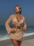 2025 New Solid Color Sexy Summer New Beach Resort In Wind Four-Piece Split