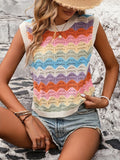 Fongt Sleeveless Knitted Shirt Retro-Colly Rainbow Vest Top Women's Clothing