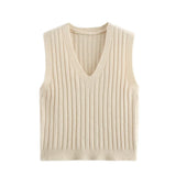 Fongt Solid Color Sleeveless Vest 2025 Spring Leisure V Collared Women's Knitting Top