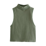 Knit Sweater Vest Women High Neck Sleeveless Casual Fashion Chic Lady Fitted Cropped Sweaters Pullovers Tops