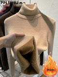 Winter Sweater Women Elegant Thicken Velvet Lined Warm Sueter Knitted Pullover Slim Tops Jersey Knitwear Jumper