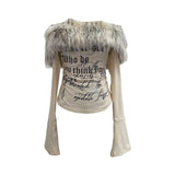 Fongt Shot Hair Collar Print Shoulder Horn Long-Sleeved T-Shirt Repair Short Picties Shoulder Grinding Top 1368