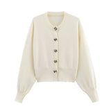 Fongt Women's Clothing 2025 Spring New Flower Button Decoration Knitted Shirt Skirt Set