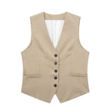 Fongt Women's 2025 Spring New Fashioned Colored Flax-Blend Vest + Shorts Set