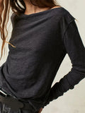 Women Casual Loose Fit T-shirts Tops Long Sleeve Solid Color Spring Fall Pullovers Basic Tees Shirts Streetwear 2023-Outfit