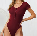 Fongt Spring And Summer Round Neck Short Sleeve Deep V Sexy Slim Bag Hip Button Solid Color Bottom