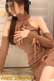 Sweet Cute Japan Women Sleeveless Backless Virgin Killer Sweater Sexy Open Bust Hollow Turtleneck Knitted