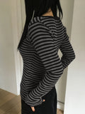 Fongt Fashion Stripes Bumpy Round Collar Foundation Long-Sleeved Hottie Slimming Short Dress