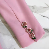 QUALITY Newest Fashion 2023 Fashion Style Jacket Women's Sweet Single Button Floral Liner Rose Pink Blazer Outer