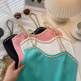 Fragrant Summer New Chain Weaving Small Sling Knitted Ice Vest Macaron Body Bottom Wear