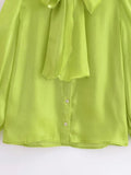 Fongt Women's New Long-Sleeved Beaded Bright-Faced Shirt 23348