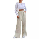 Fongt Autumn And Winter New Women's High-Waisted Slacks Solid Color Corduroy Splicing Open Trousers Women