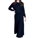 Fongt 2023 New Fashion Pure Color Round Collar Loose Casual High-Waisted Skirt Suit-Outfit