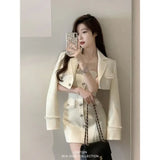 Sets Roupas Femme Temperament 2 Piece Women Chic Tassel Long Sleeve Crop Coat Mini Bodycon Dresses Suit Y2k Outfits-Outfit