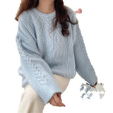 Fongt Pure And Fresh 2024 Autumn Winter New Sweet And Gentle Wind Round Collar Loose Show Thin Long Sleeve Knit Sleeve Sweater Bottom-Outfit