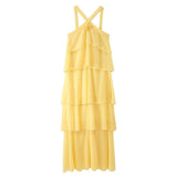 Fongt Women's Explosive Three-Dimensional Flower Trim Layer Chiffon Dress