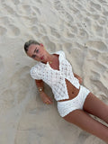 Fongt Casual Hollow Knitted Short-Sleeved Short-Sleeved Short-Sleeved Set For Women's Clothing In Summer 2025