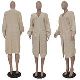 Fongt New Women's Pure Color Casual Sweater Cardigan Long Coat-Outfit