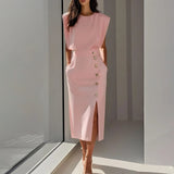 Fongt Elegant Workplace Party Button Dress New Burst