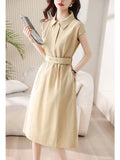 Fongt Fan Short Sleeve Polo Collar Shirt Dress 2025 Spring And Summer High-Sunny Bag Hip Tie Mid-Long Skirt