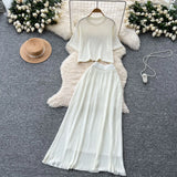 Fongt Dress A Complete Set Of Women's Han Yen-Down Short-Sleeved Knitting Blouse High Waist Slim Half Body Skirt Two Sets