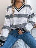 Shooting 2025 Autumn And Winter V-Necked Striped Striped Lantern Long-Sleeved Jacket Sweater Women's